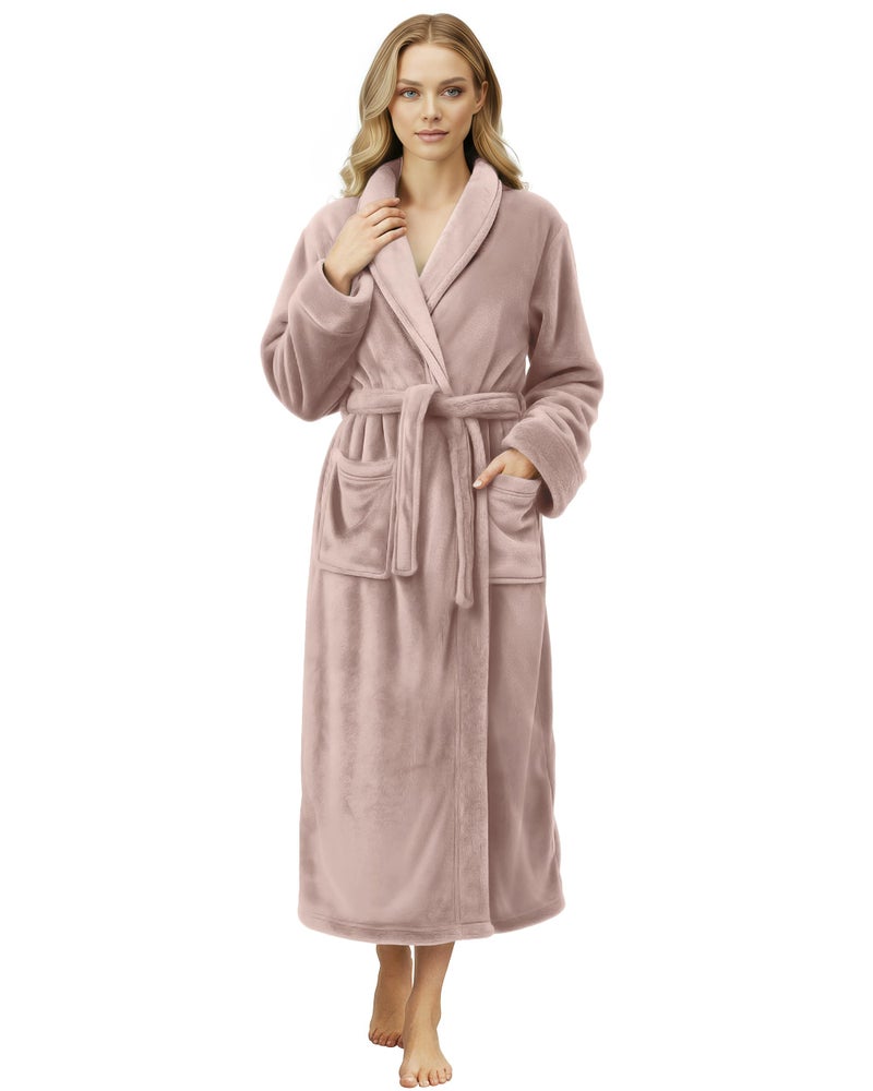 NY Threads Premium Womens Robe, Plush Fleece Long Bath Robe for Women, Fluffy Soft Women's Bathrobe, Medium, Taupe - Image 1